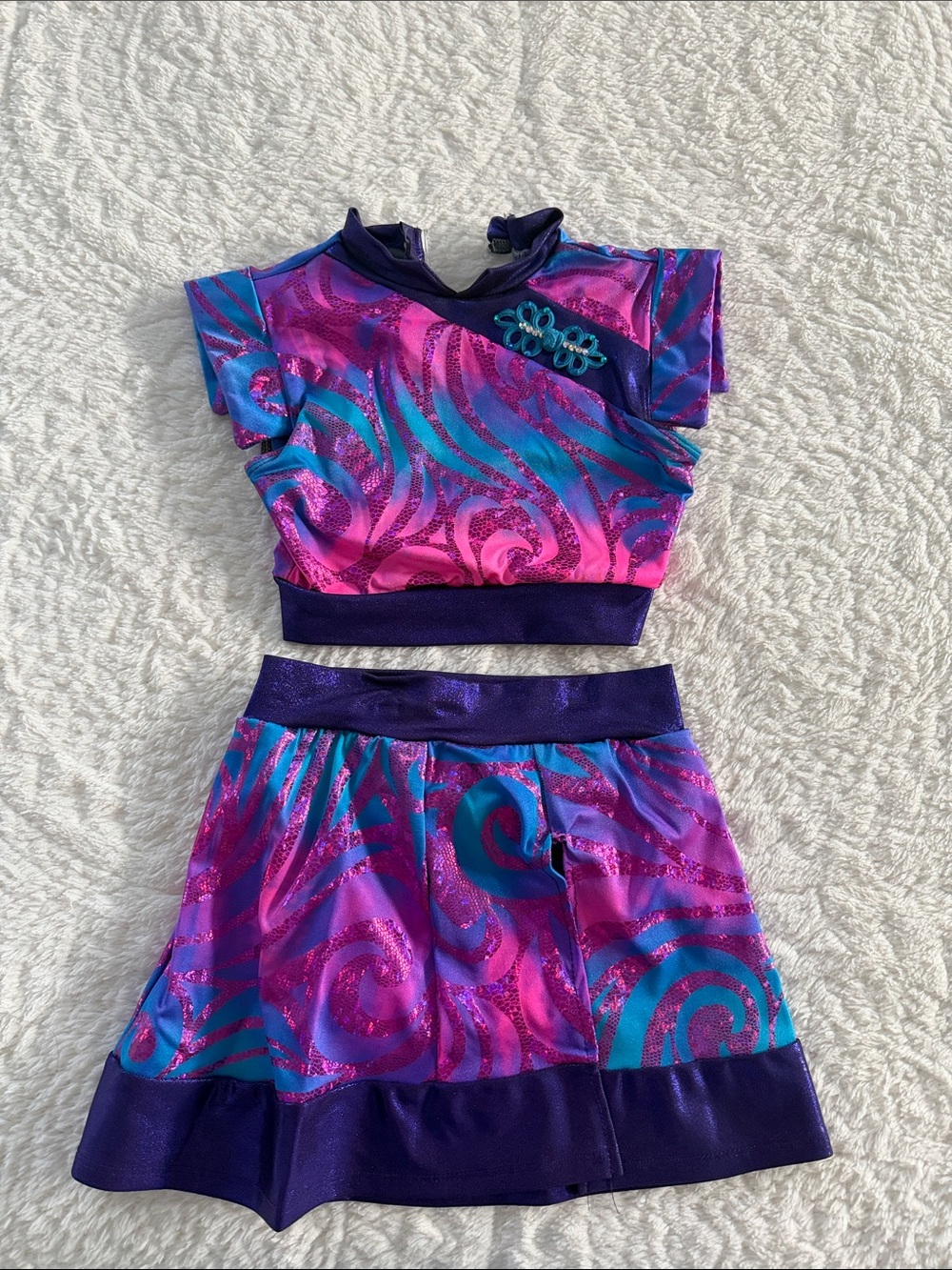 Girls Purple Pink Teal Dance Set – Two-Piece Performance Costume